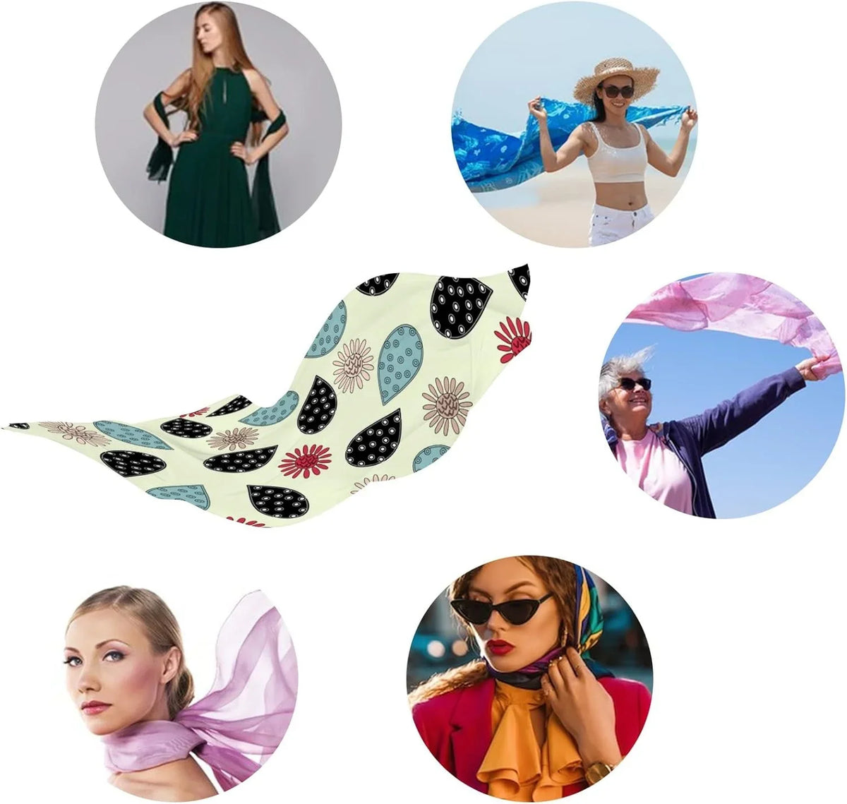 Hyjoy Flower Doodles Long Silk Neck Scarf Lightweight Shawl Wrap Scarves for Women Girls
