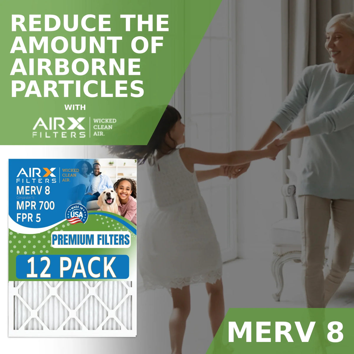 16x25x1 Air Filter MERV 8 Rating, 12 Pack of Furnace Filters Comparable to MPR 700 & FPR 5 - Made in USA by AIRX FILTERS WICKED CLEAN AIR.