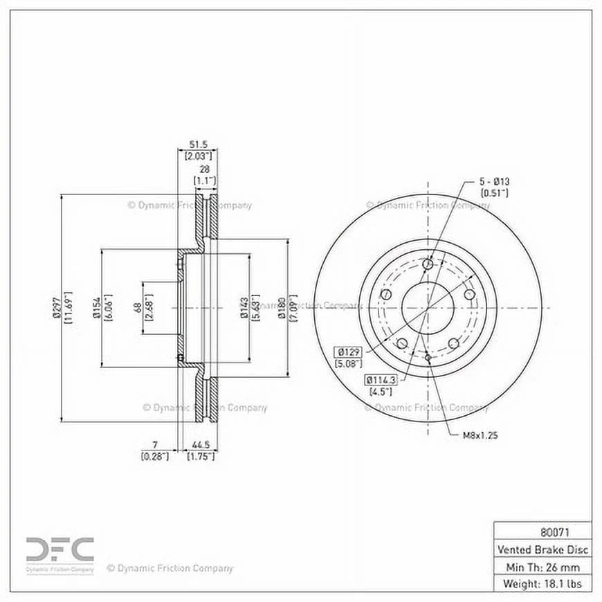 Front Dynamic Friction Company Disc Brake Rotor 600-80071 (1) For 2013-2015 Mazda CX-5, 2014-2015 Mazda 6