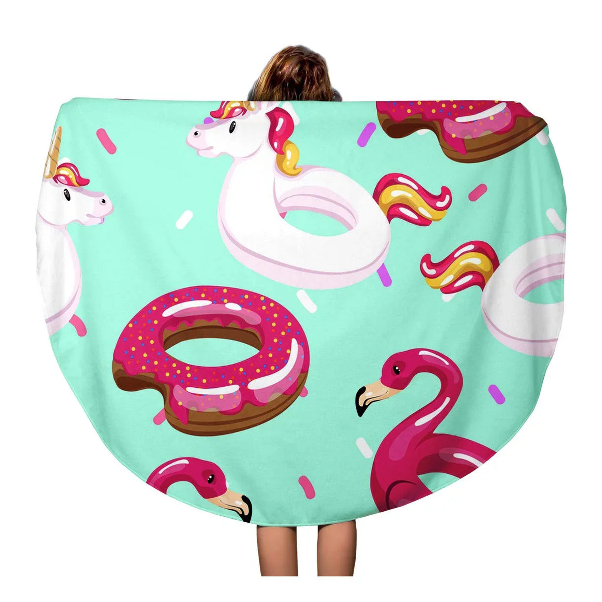 SIDONKU 60 inch Round Beach Towel Blanket Blue The Inflatable Circle Flamingo Unicorn Donut Summer Pool Travel Circle Circular Towels Mat Tapestry Beach Throw