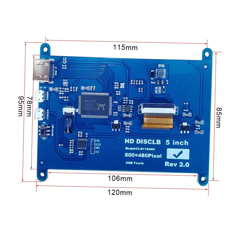 Htovila 5 Inch Capacitive Touchscreen Display 800*480 Resolution Small Portable with USB Interface Compatible with Raspberry Pi Educational Tool