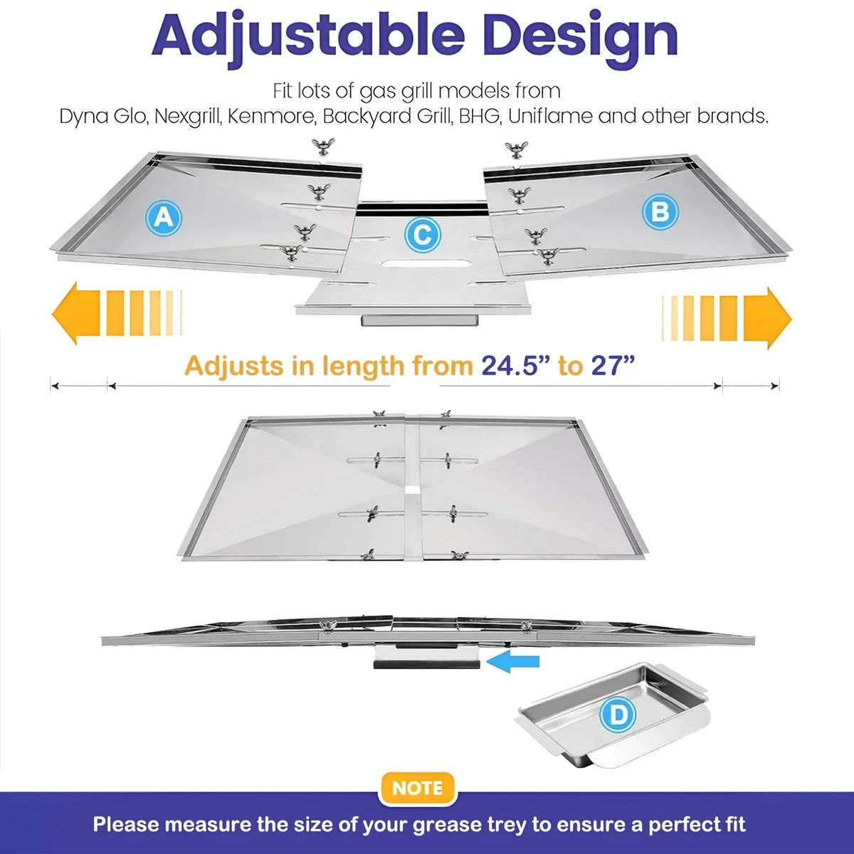 Replacement Grease Tray Set for Bbq Grill Models from Nexgrill, Dyna Glo, and Others (Length 24.5" to 27", Width 15.5")