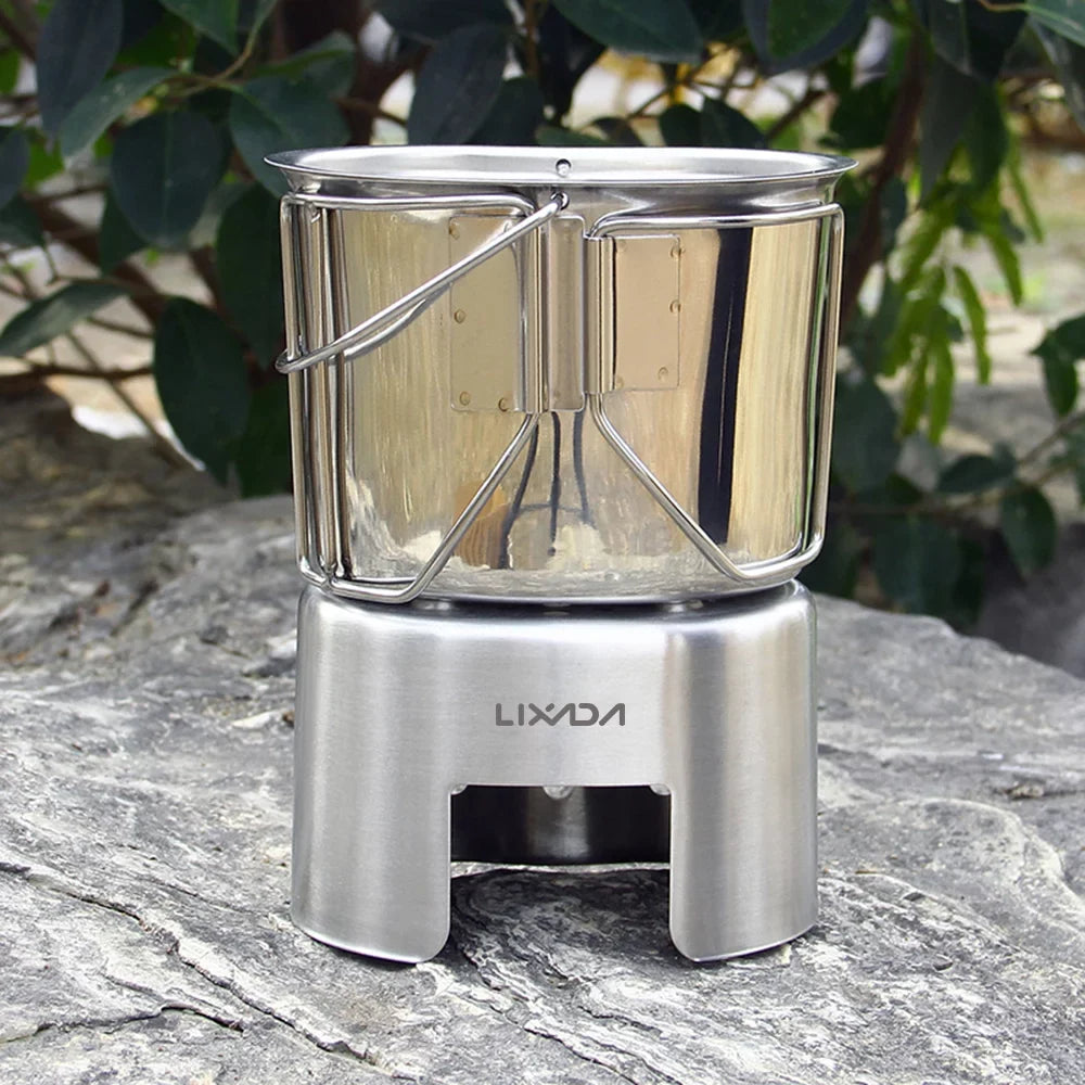 Lixada Kitchenware Set - Stainless Steel Canteen Cup Hanging Pot with Wood Stove for Camping and Survival
