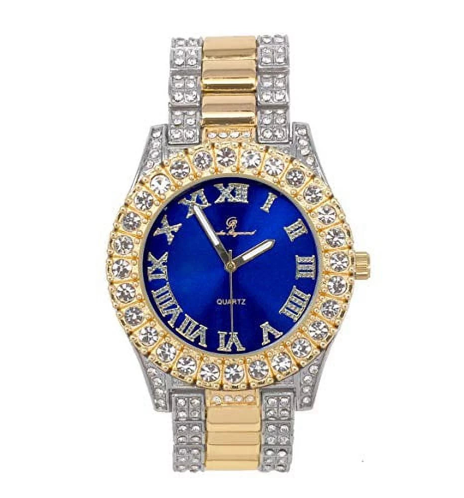 Mens Silver Big Rocks with Roman Numerals Fully Iced Out Colorful Dial Watch - ST10327 RN Single (ST10328TT Blood Red)