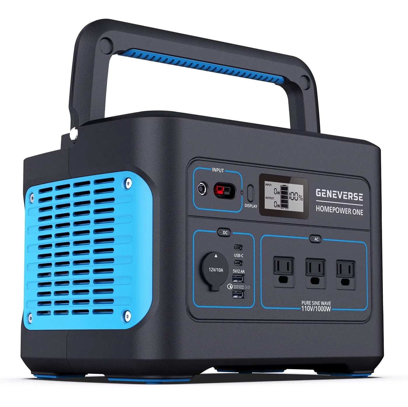Geneverse 1002Wh (1x2) Solar Generator Bundle: 1X HomePower ONE Portable Power Station (3X 1000W AC Outlets) + 2X 100W Solar Panels. Quiet, Indoor-Safe Backup Battery Power Generator For Home Devices