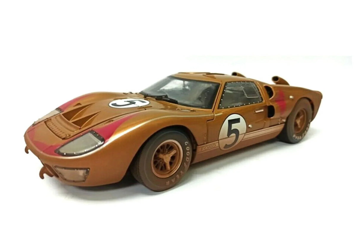 Diecast Car w/Display Case - 1966 Ford GT-40 MK II #5 After Race (Dirty Version), Gold - Shelby Collectibles SC430G - 1/18 scale Diecast Model Toy Car
