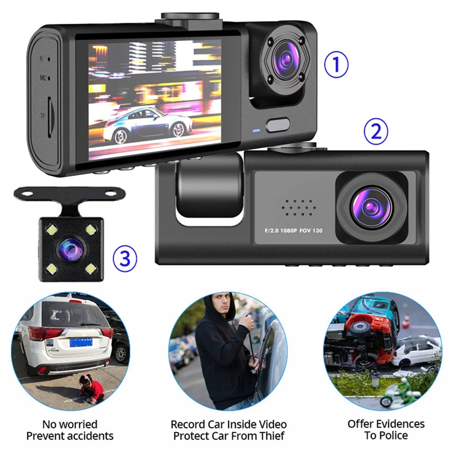 Moobody Versatile Dash Cam for Car Safety,3-in-1 Car Safety Dash Cam,1080P+720P+480p, Car Rearview Mirror