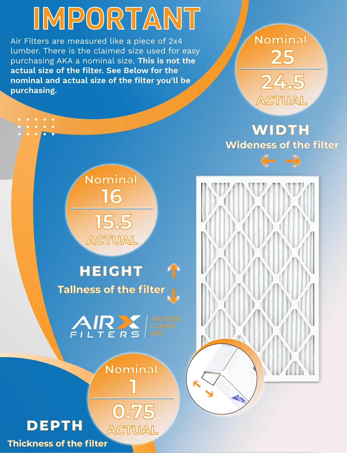 16x25x1 Air Filter MERV 8 Rating, 12 Pack of Furnace Filters Comparable to MPR 700 & FPR 5 - Made in USA by AIRX FILTERS WICKED CLEAN AIR.