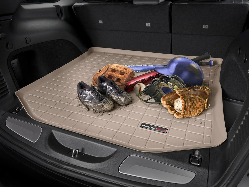 WeatherTech Cargo Trunk Liner with Bumper Protector compatible with 2008-2010 Toyota Highlander - Behind 3rd Row Seating With Bumper Protector, Tan