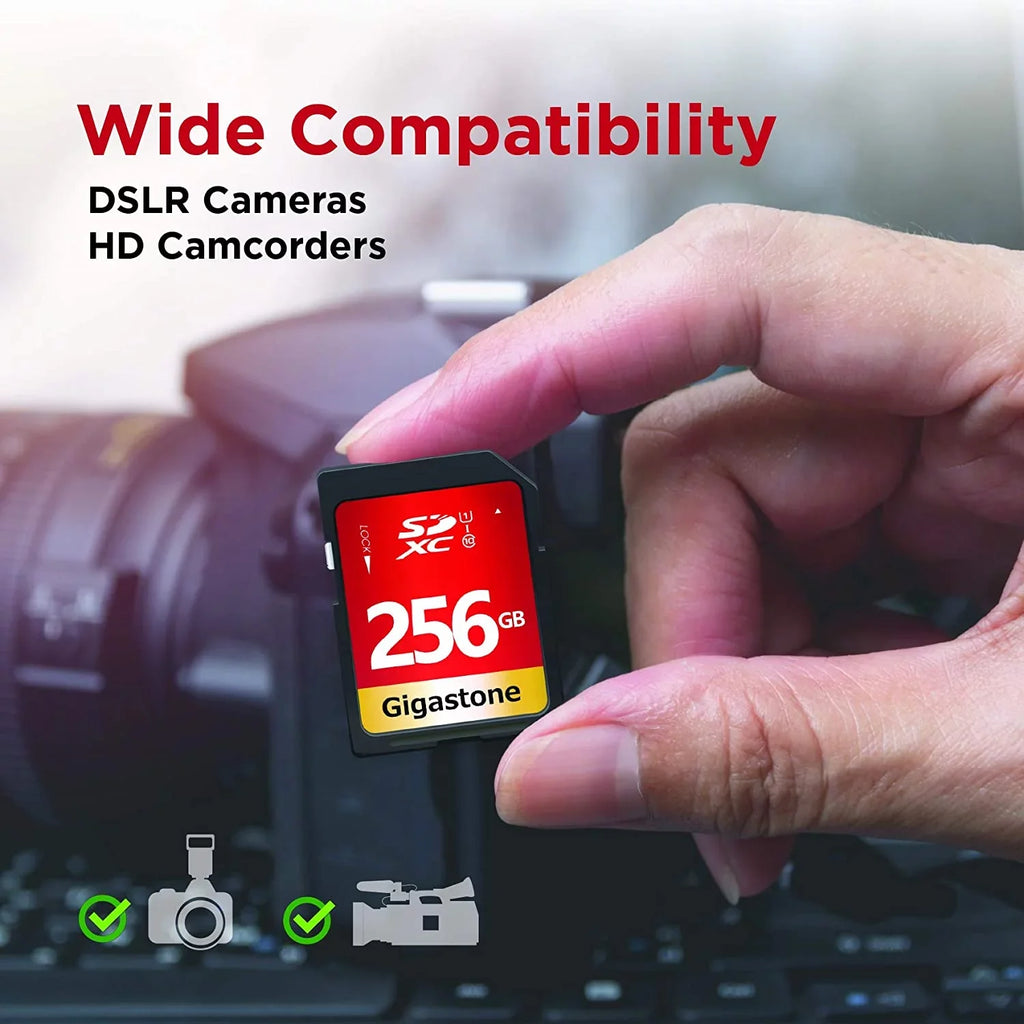 Gigastone 256GB SD Card UHS-I U1 Class 10 SDXC Memory Card High Speed Full HD Video Canon Nikon Sony Pentax Kodak Olympus Panasonic Digital Camera
