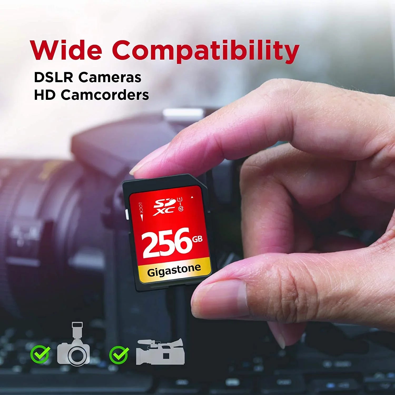 Gigastone 256GB SD Card UHS-I U1 Class 10 SDXC Memory Card High Speed Full HD Video Canon Nikon Sony Pentax Kodak Olympus Panasonic Digital Camera