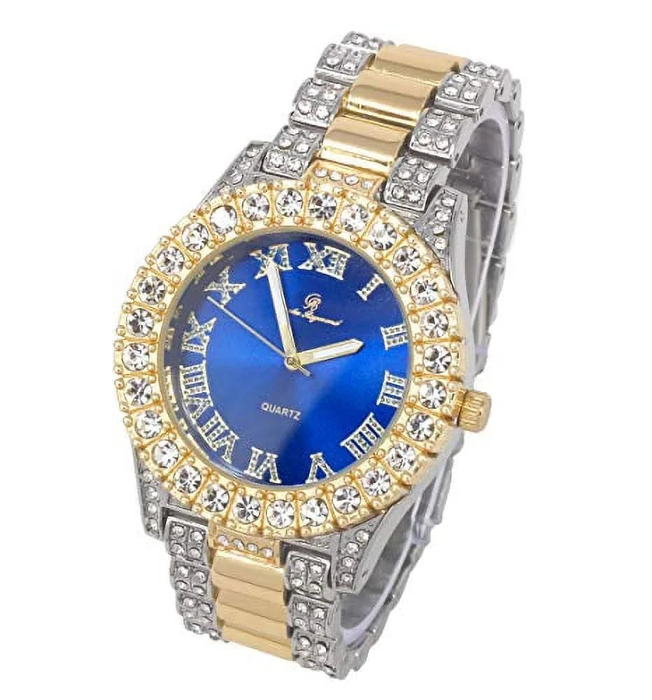 Mens Silver Big Rocks with Roman Numerals Fully Iced Out Colorful Dial Watch - ST10327 RN Single (ST10328TT Blood Red)