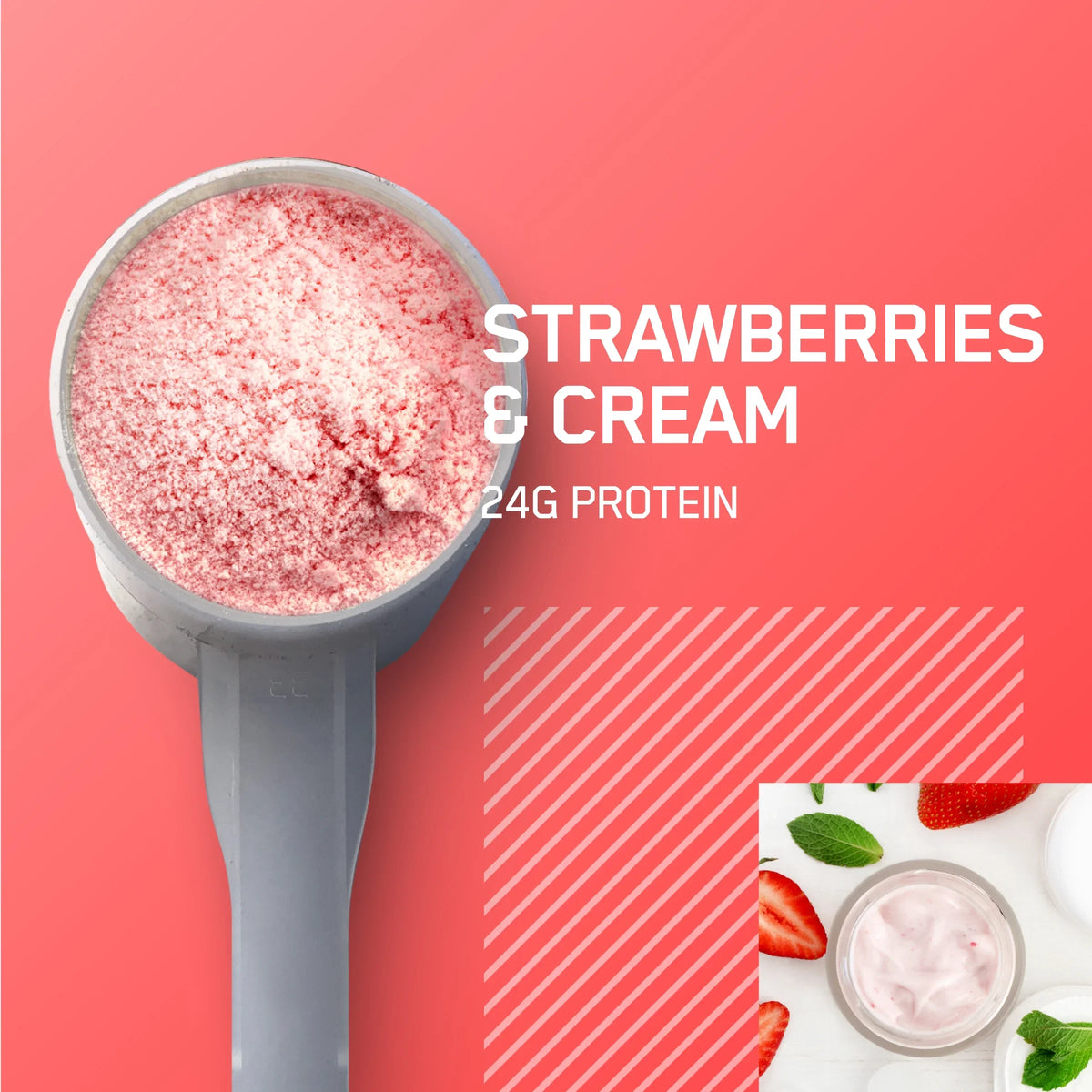 Optimum Nutrition, Gold Standard 100% Whey Protein Powder, 24 g Protein, Strawberries & Cream, 1.98 lb, 29 Servings
