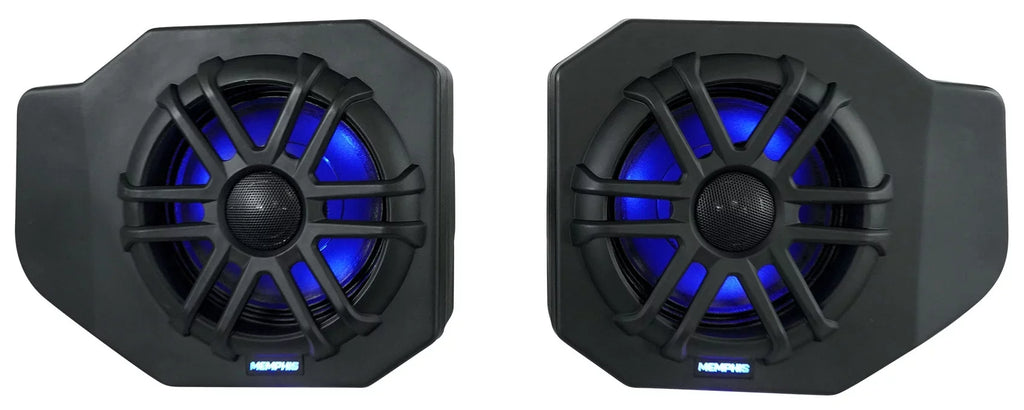 Pair Memphis Audio RNGR65FE Pods+LED Tower Speakers+Amp For 2018+ Polaris Ranger
