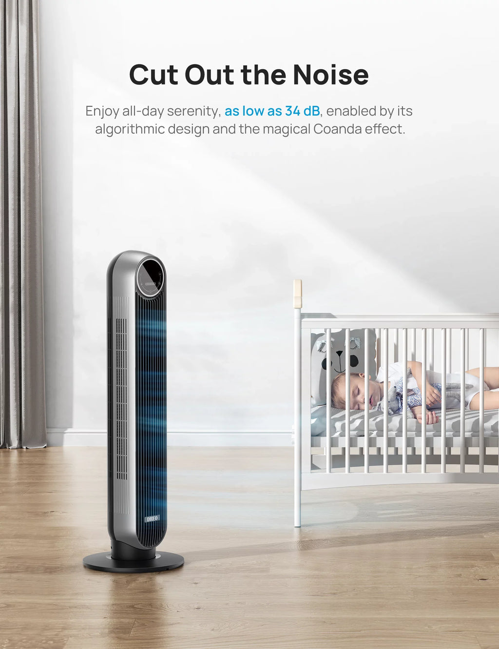 Dreo Tower Fan for Bedroom, Smart Oscillating Quiet Floor Fans, Standing Bladeless Fan with Remote and WiFi Voice Control, 4 Modes, 4 Speeds, 8H Timer, Works with Alexa/Google