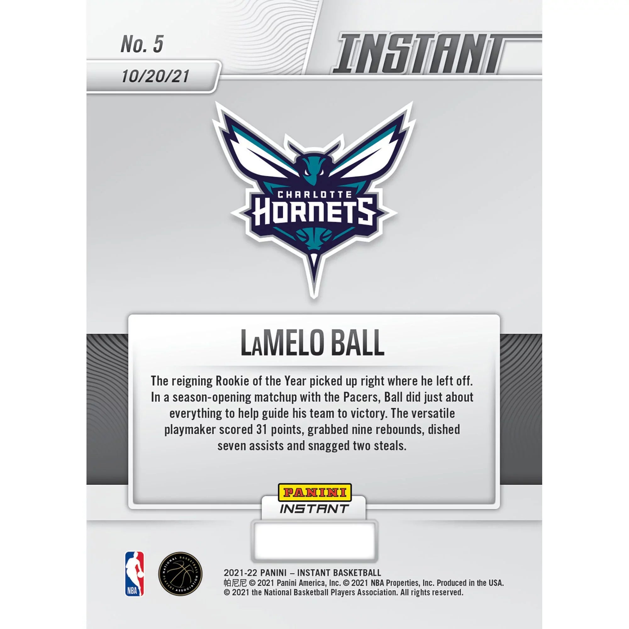 LaMelo Ball Charlotte Hornets Fanatics Exclusive Parallel Panini Instant Stuffs the Stat Sheet Single Trading Card -