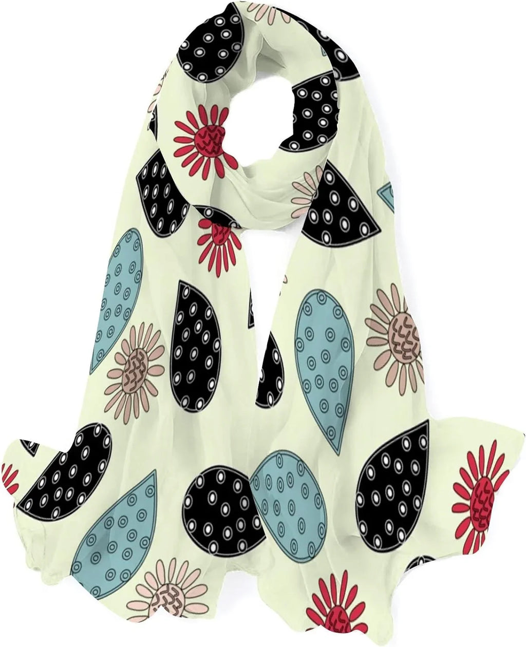 Hyjoy Flower Doodles Long Silk Neck Scarf Lightweight Shawl Wrap Scarves for Women Girls