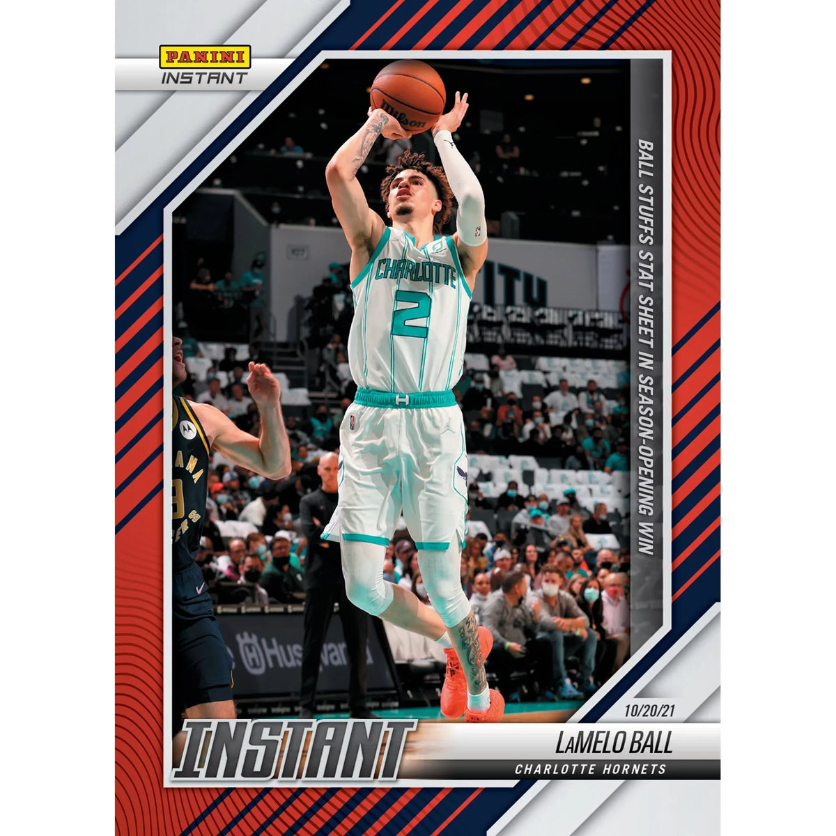 LaMelo Ball Charlotte Hornets Fanatics Exclusive Parallel Panini Instant Stuffs the Stat Sheet Single Trading Card -