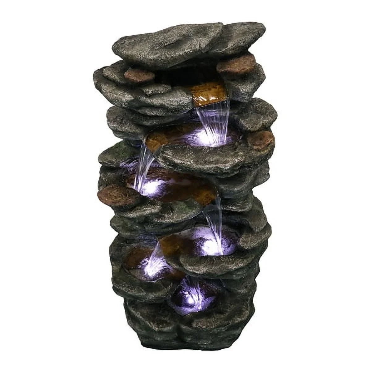 Fithood 40inches High Rocks Outdoor Cascading Waterfall with LED Lights, Soothing Tranquility for Home Garden, Yard Decor
