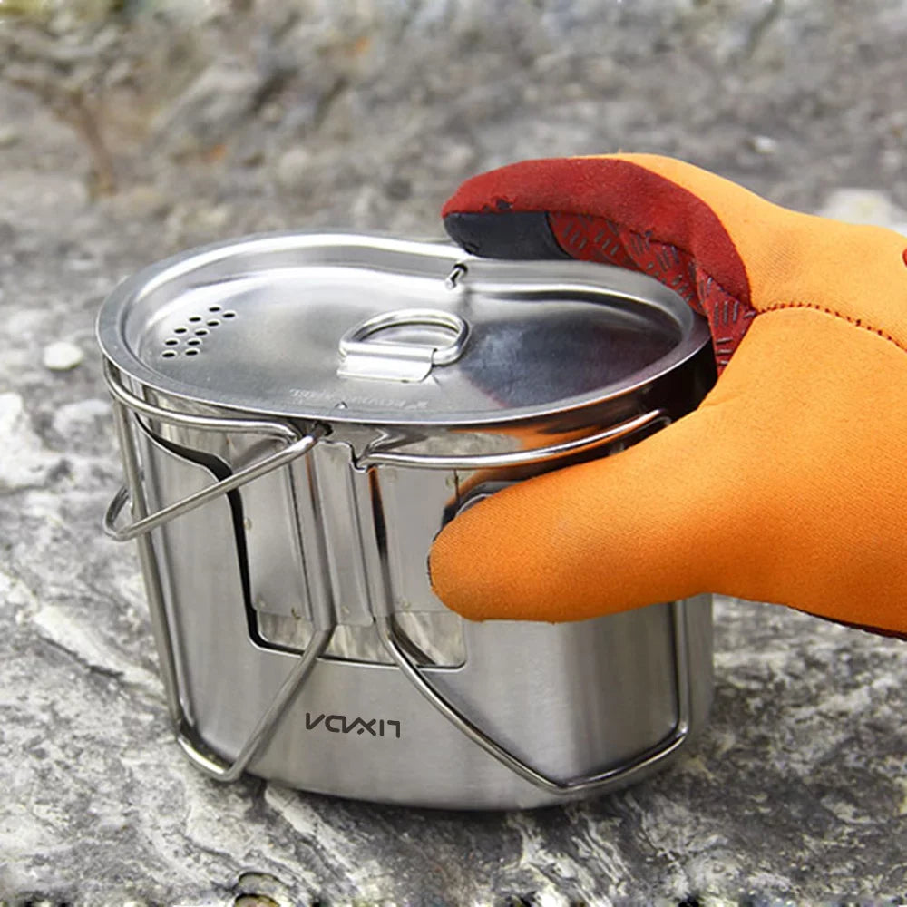 Lixada Kitchenware Set - Stainless Steel Canteen Cup Hanging Pot with Wood Stove for Camping and Survival