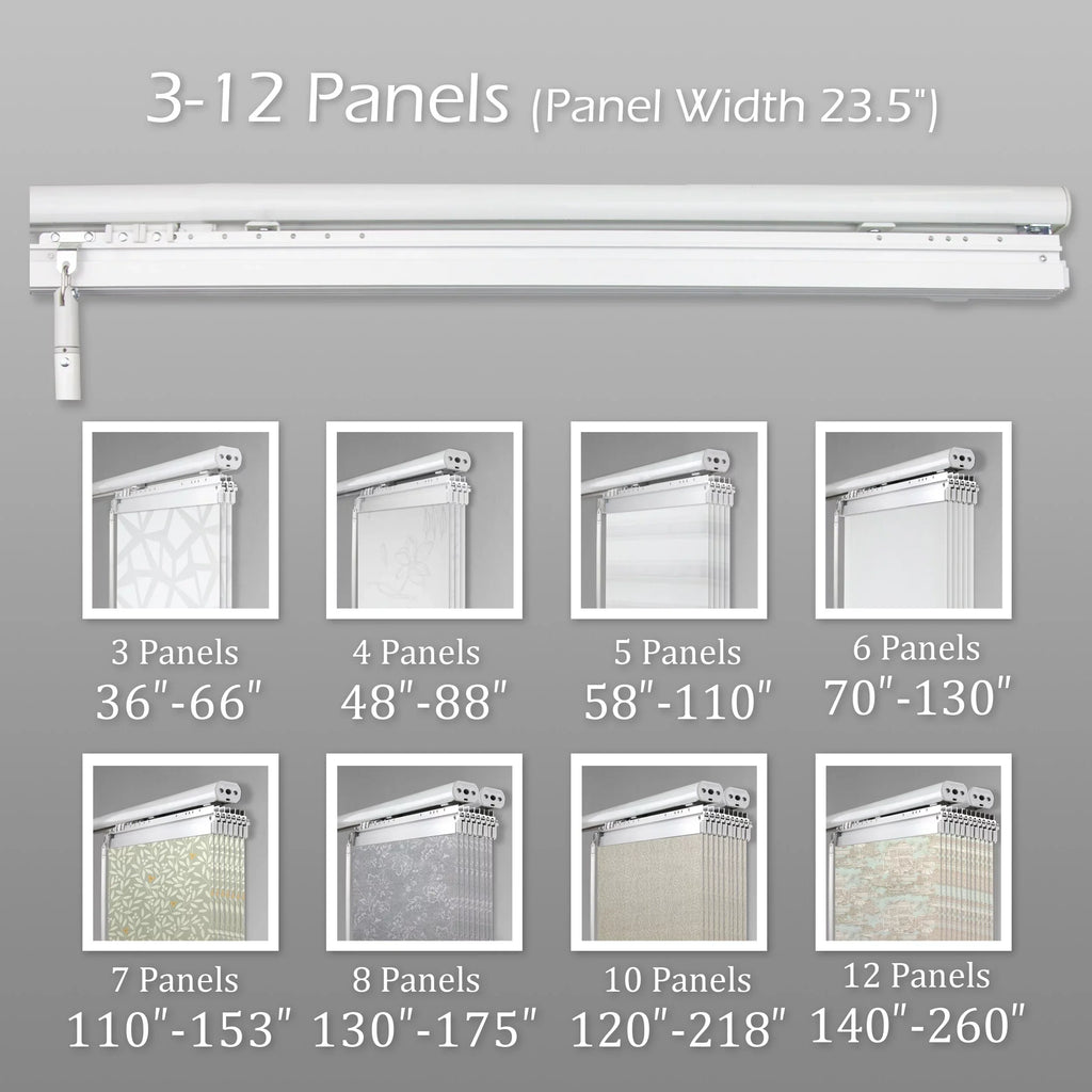 InStyleDesign 4-Panel Single Rail Panel Track Extendable 48"-88"W x 94"H, Panel width 23.5", Pier White, Charc - 88"W x 94"H White Track