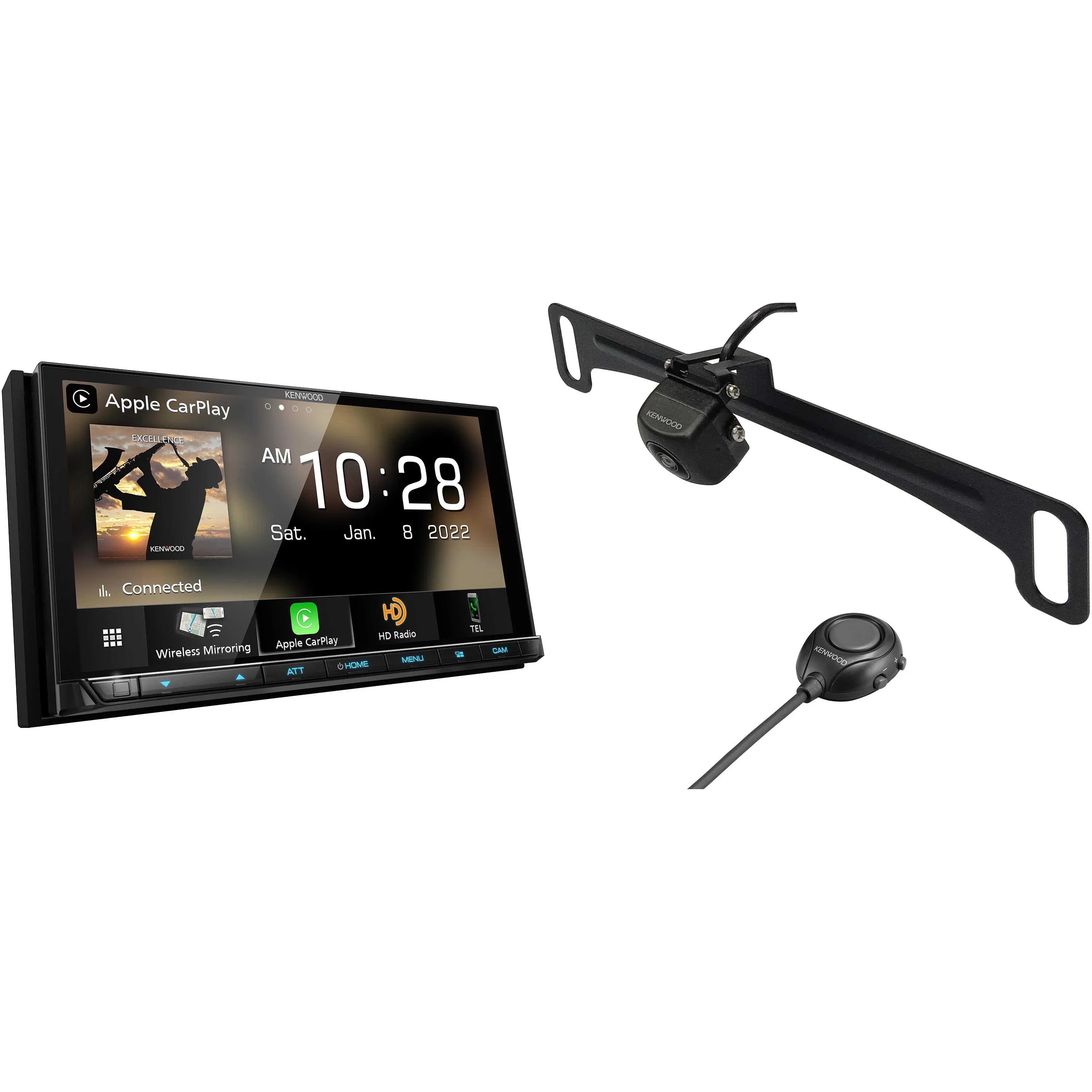 Kenwood DMX958XR eXcelon Bluetooth MultiMedia Receiver with CMOS-320LP Multi-Angle Rear View Camera with License Plate Mounting