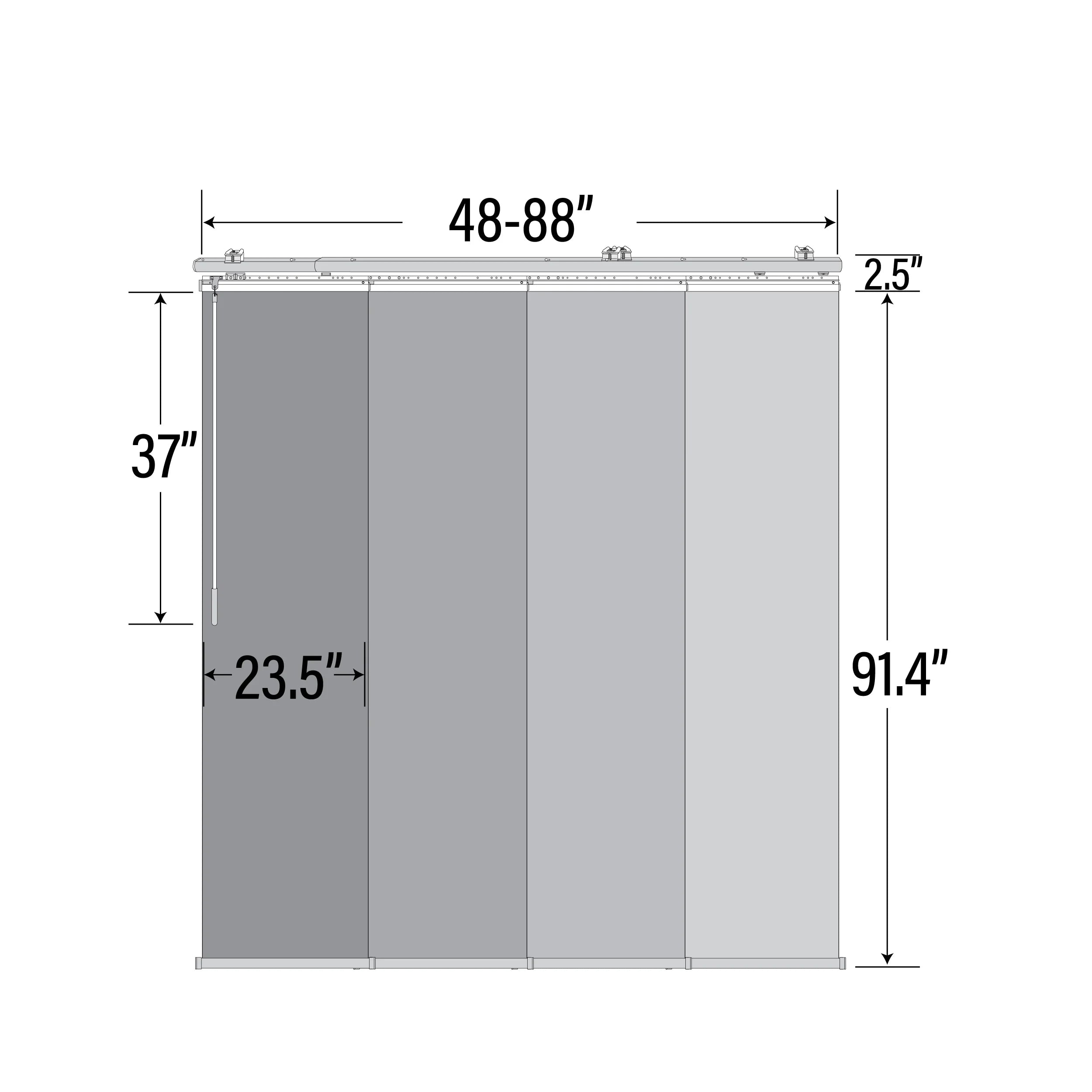 InStyleDesign 4-Panel Single Rail Panel Track Extendable 48"-88"W x 94"H, Panel width 23.5", Pier White, Charc - 88"W x 94"H White Track