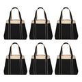 6 Donna Polyester Tote Bags Set - Two Tone, Reinforced Straps, Wide Gusset, Everyday Use - Black