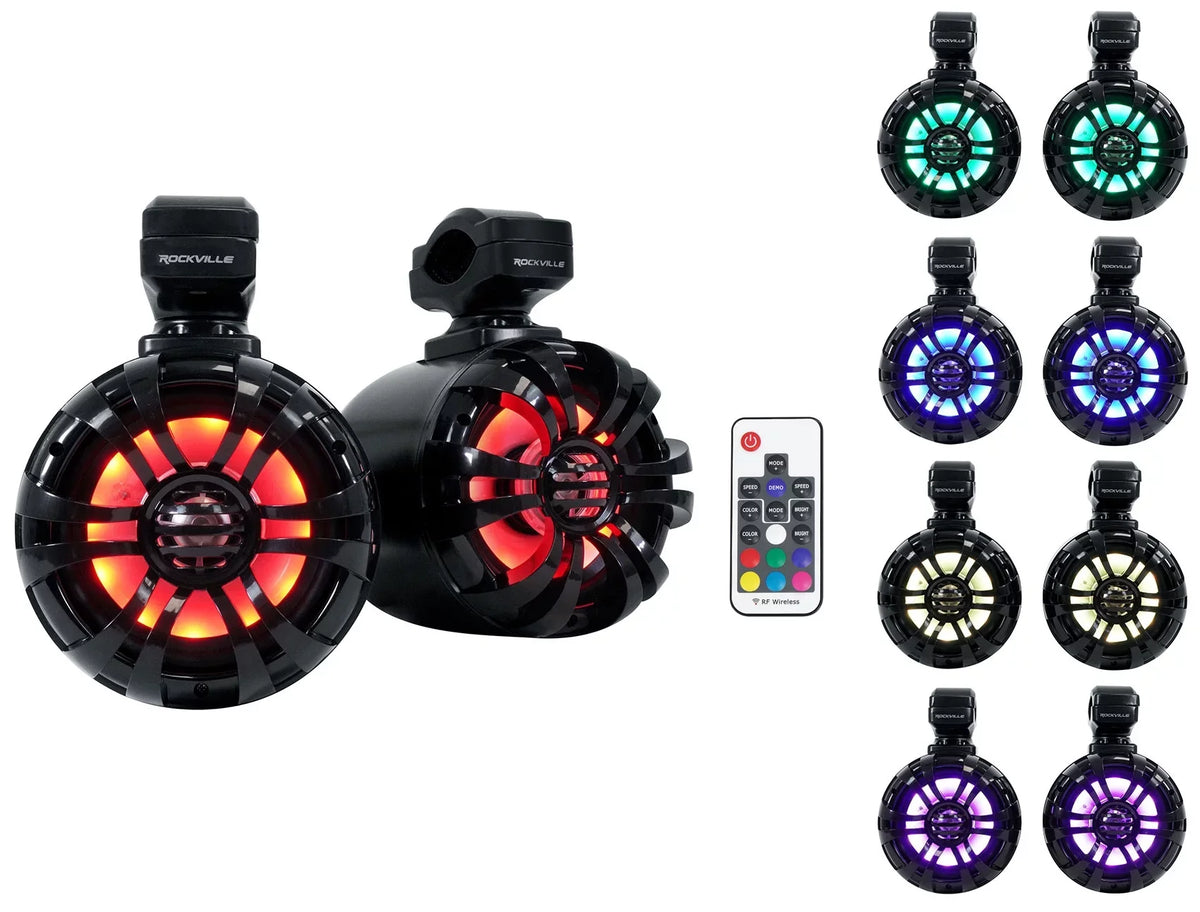 Pair Memphis Audio RNGR65FE Pods+LED Tower Speakers+Amp For 2018+ Polaris Ranger