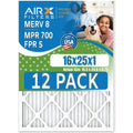 16x25x1 Air Filter MERV 8 Rating, 12 Pack of Furnace Filters Comparable to MPR 700 & FPR 5 - Made in USA by AIRX FILTERS WICKED CLEAN AIR.