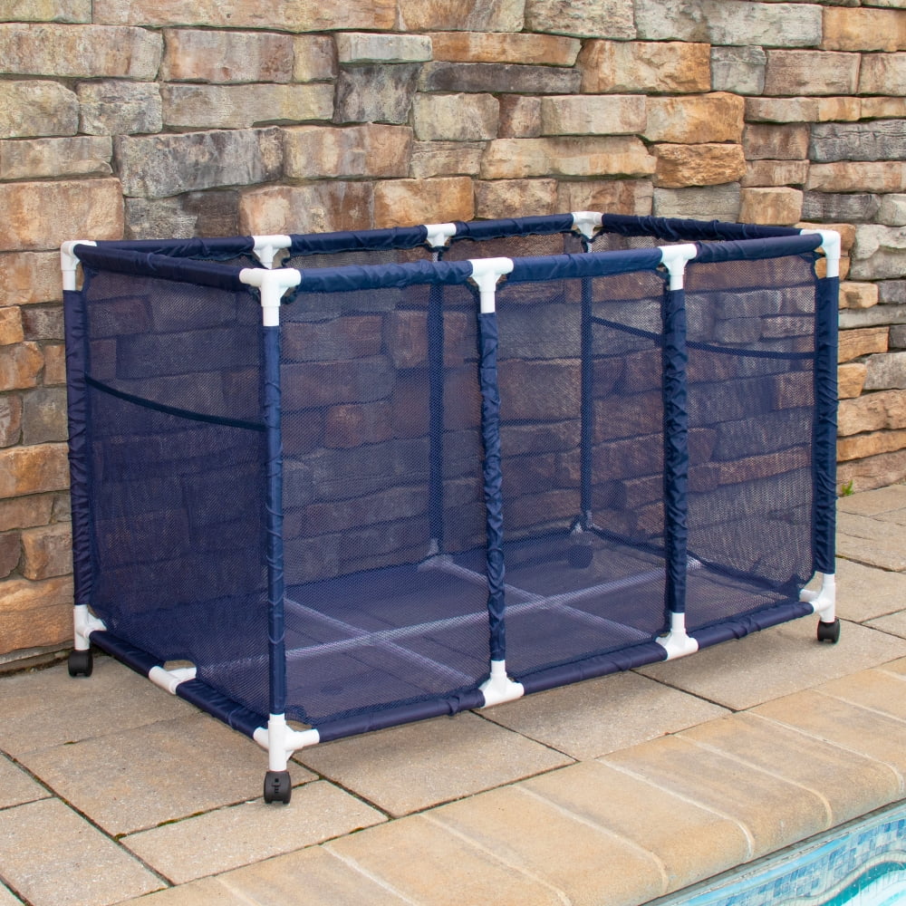 Pool Noodles Holder, Toys, Balls and Floats Equipment Mesh Rolling Storage Organizer Bin, Kids Height, Large, (43" W x 25" L x 28" H), Blue / White Style 563009