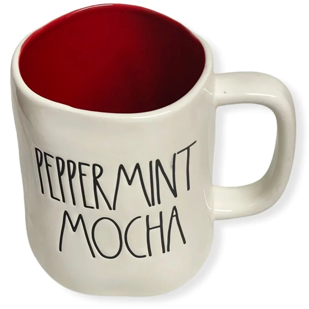 Rae Dunn PEPPERMINT MOCHA Red Interior Christmas Holiday Coffee Tea Mug