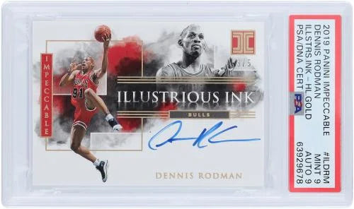 Dennis Rodman Chicago Bulls Autographed 2019 Panini Impeccable Gold #IL-DRM #3/5 PSA Authenticated 9/9 Card - Fanatics Authentic Certified