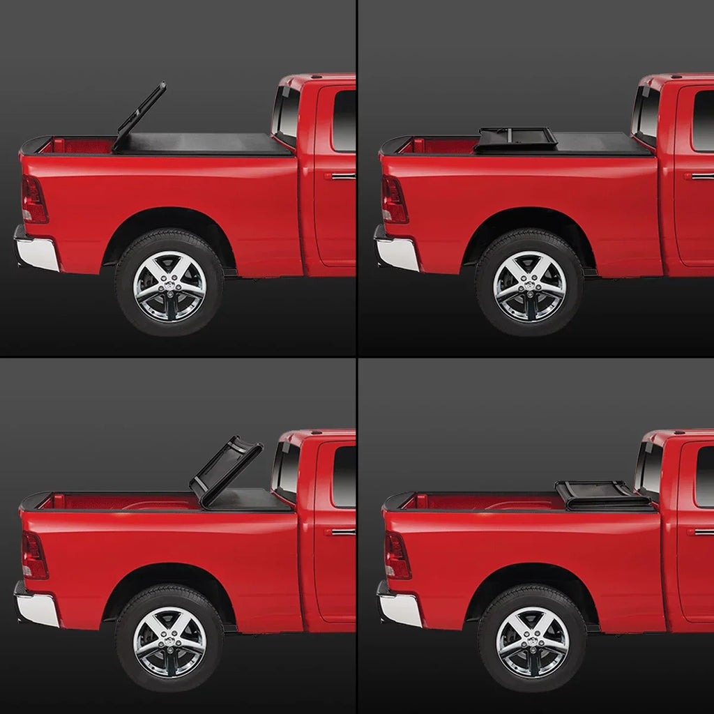 For 2009 to 2022 Dodge Ram 1500 2500 3500 6.5Ft Fleetside Bed Matte Black Soft Top Tri-Fold Adjustable Tonneau Cover Kit