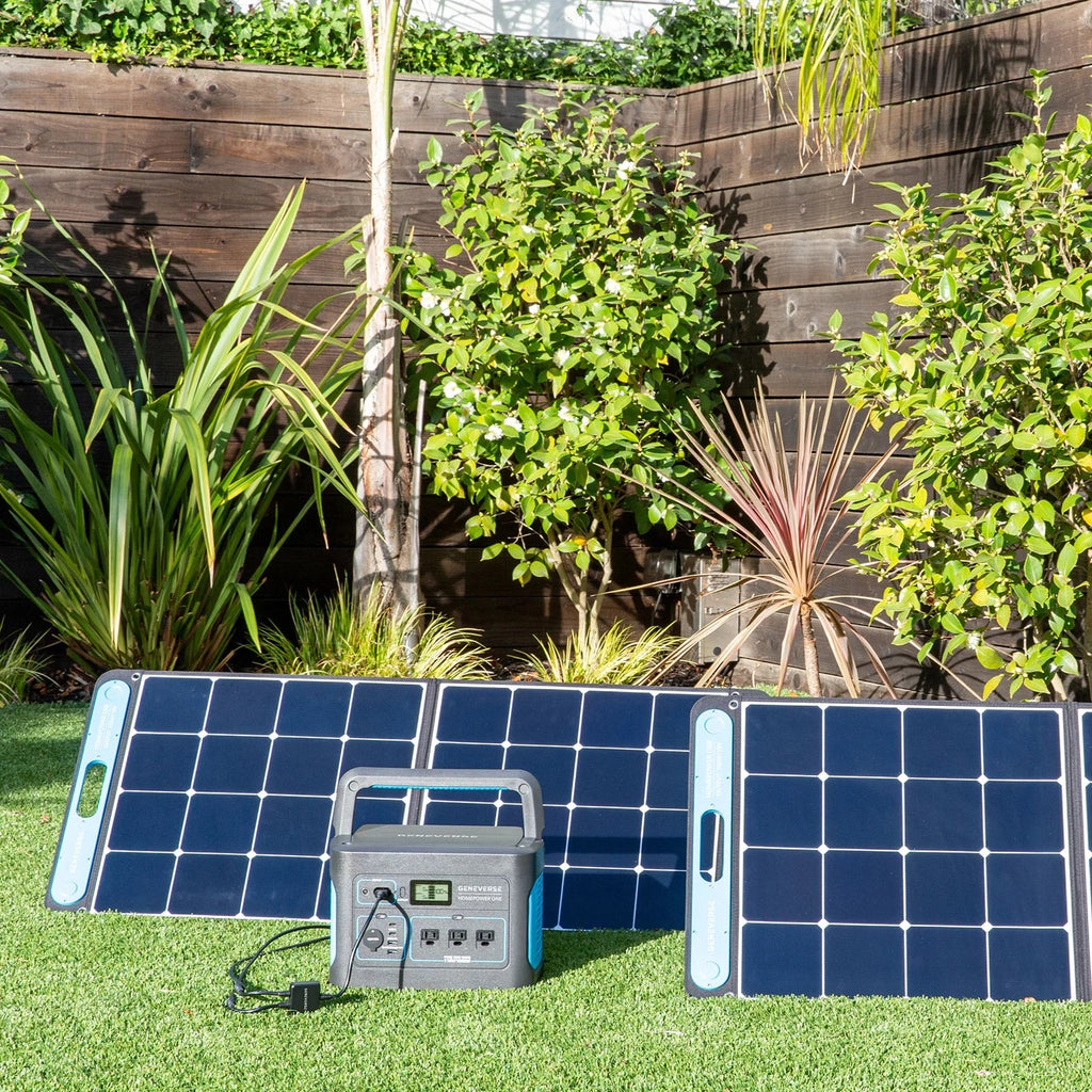 Geneverse 1002Wh (1x2) Solar Generator Bundle: 1X HomePower ONE Portable Power Station (3X 1000W AC Outlets) + 2X 100W Solar Panels. Quiet, Indoor-Safe Backup Battery Power Generator For Home Devices