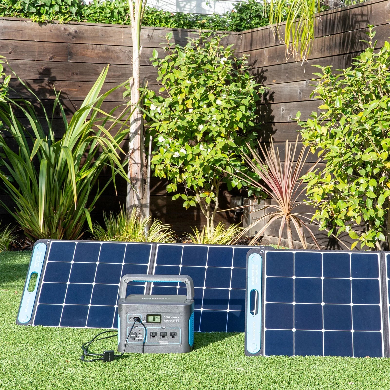 Geneverse 1002Wh (1x2) Solar Generator Bundle: 1X HomePower ONE Portable Power Station (3X 1000W AC Outlets) + 2X 100W Solar Panels. Quiet, Indoor-Safe Backup Battery Power Generator For Home Devices