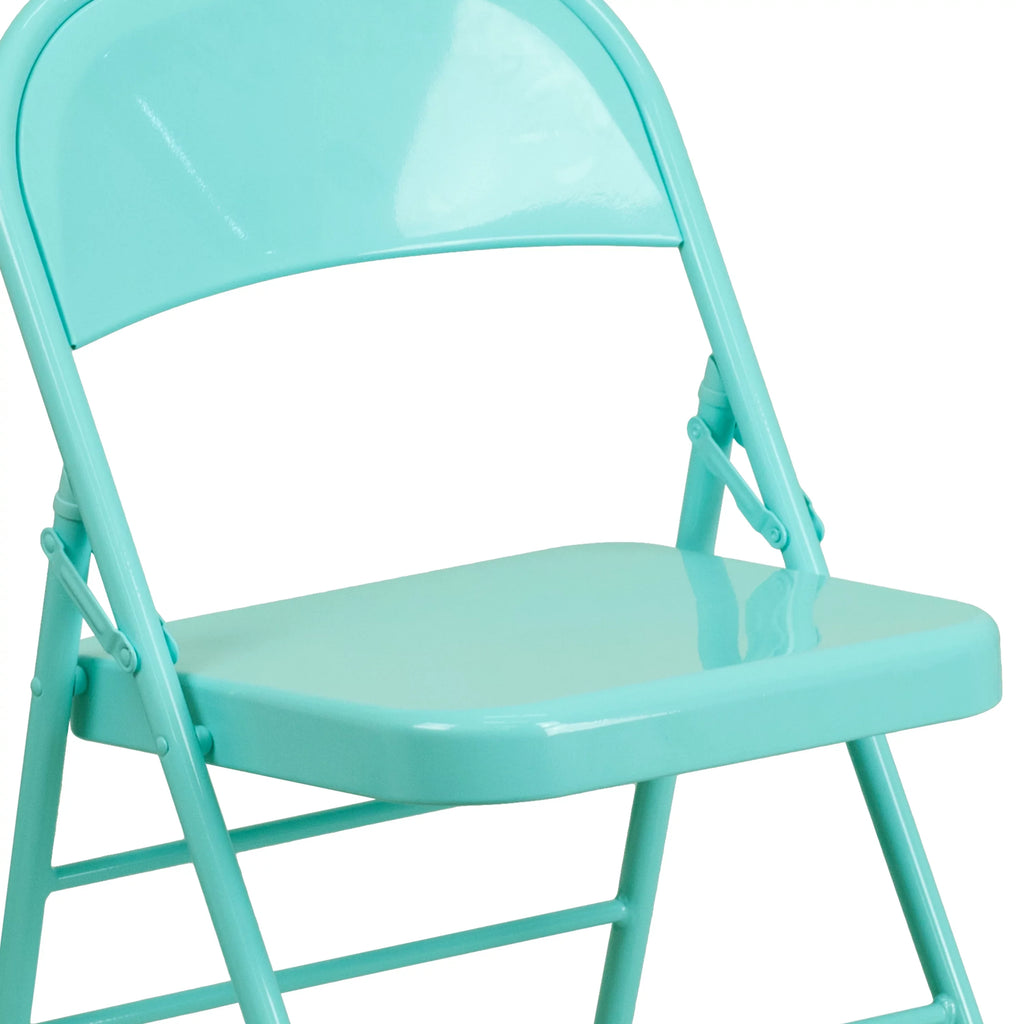 Flash Furniture HERCULES COLORBURST Series Tantalizing Teal Triple Braced & Double Hinged Metal Folding Chair