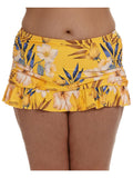 LA BLANCA Women's Yellow Printed Stretch Tummy Control Ruched Sides Lined Moderate Coverage Ruffled Belle Fiore Swim Skirt Swimsuit Bottom 18W