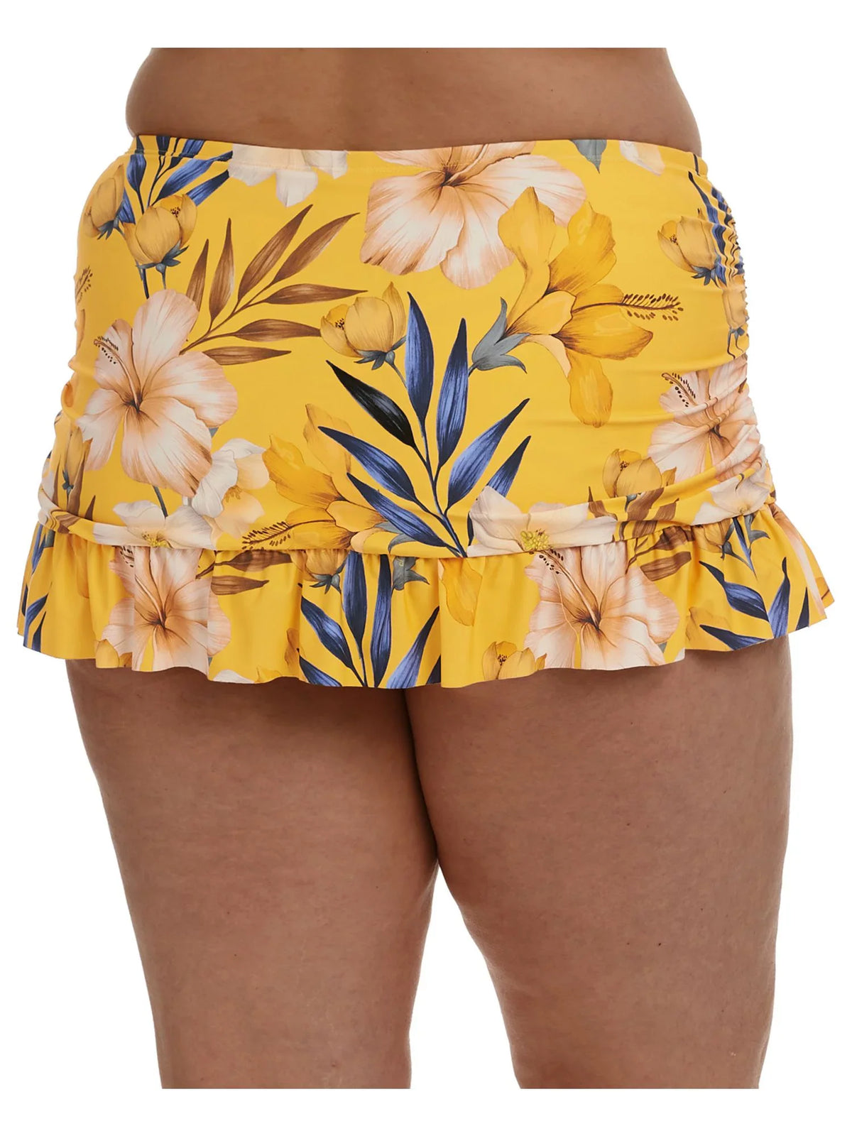LA BLANCA Women's Yellow Printed Stretch Tummy Control Ruched Sides Lined Moderate Coverage Ruffled Belle Fiore Swim Skirt Swimsuit Bottom 18W