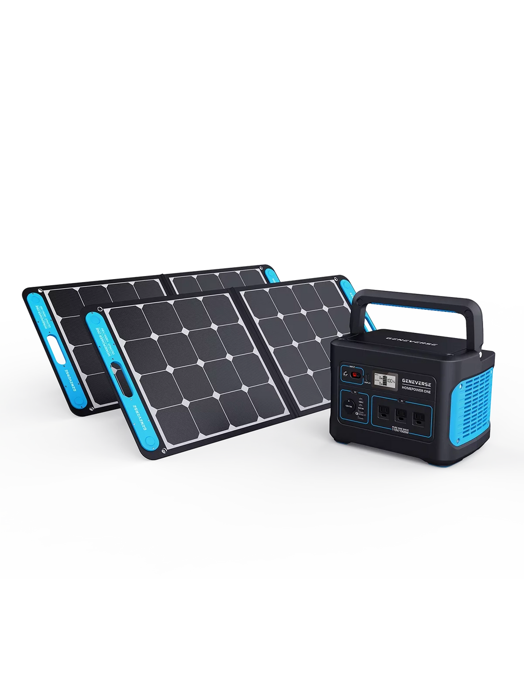 Geneverse 1002Wh (1x2) Solar Generator Bundle: 1X HomePower ONE Portable Power Station (3X 1000W AC Outlets) + 2X 100W Solar Panels. Quiet, Indoor-Safe Backup Battery Power Generator For Home Devices