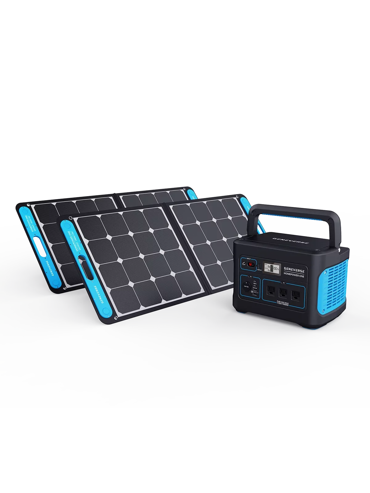 Geneverse 1002Wh (1x2) Solar Generator Bundle: 1X HomePower ONE Portable Power Station (3X 1000W AC Outlets) + 2X 100W Solar Panels. Quiet, Indoor-Safe Backup Battery Power Generator For Home Devices