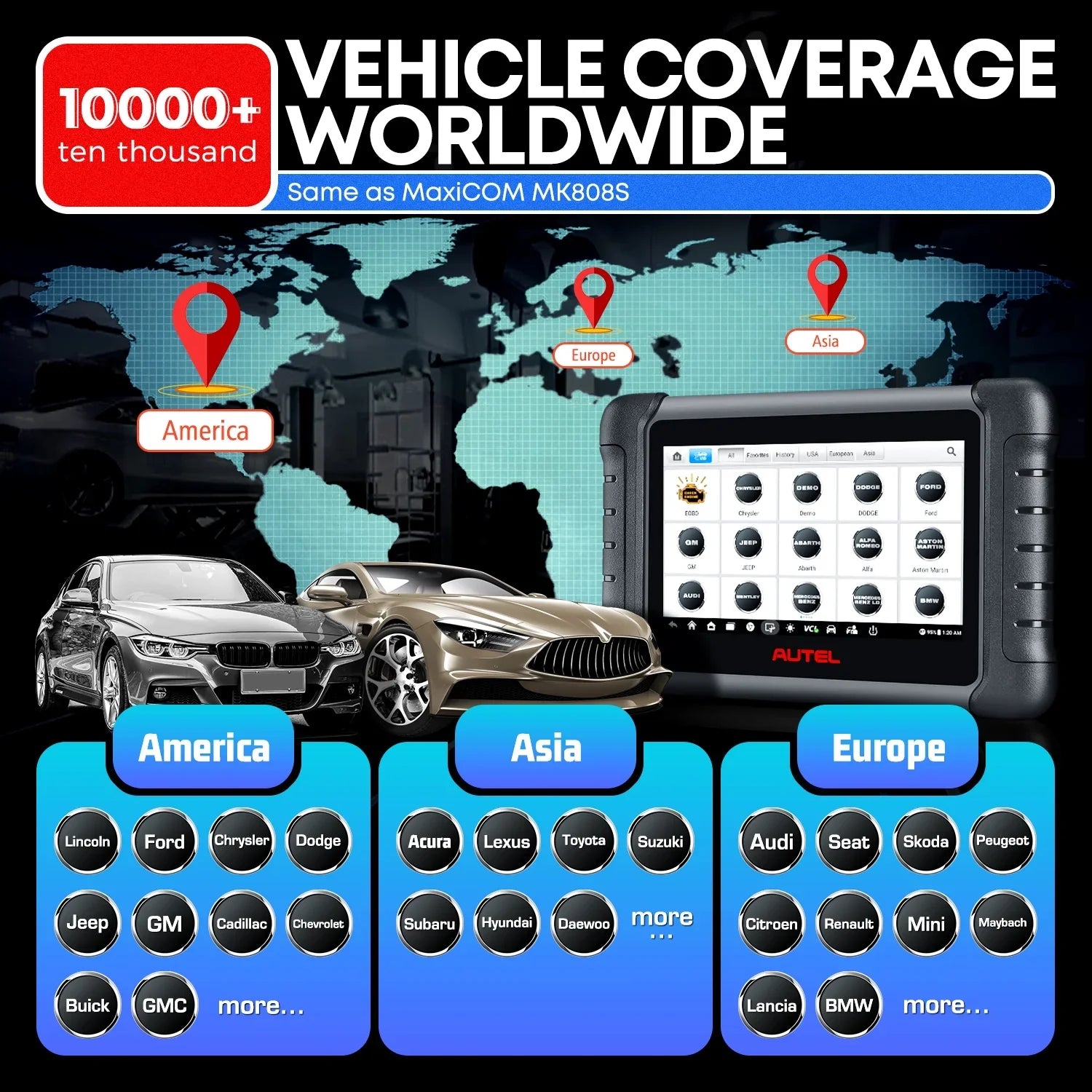 Autel MaxiCheck MX808S with 2 Year Update, 3000+ Bidirectional Diagnostic Tool Android 11 OE All System Scan, FCA Autoauth same as MK808S MK808Z RK3566 4-Core 4GB & 64GB