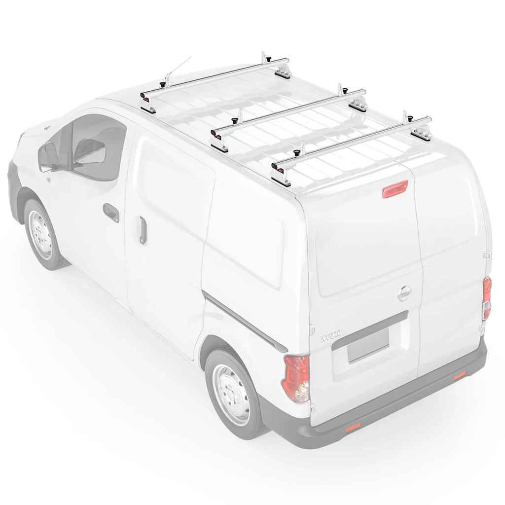 AA-Racks Model AX312 Aluminum Van Roof Rack Cross Bars Fits for 2013-On NV200/ 2014-On Transit Connect/ 2013-2017 City Express, 3 Bar 50'' - White