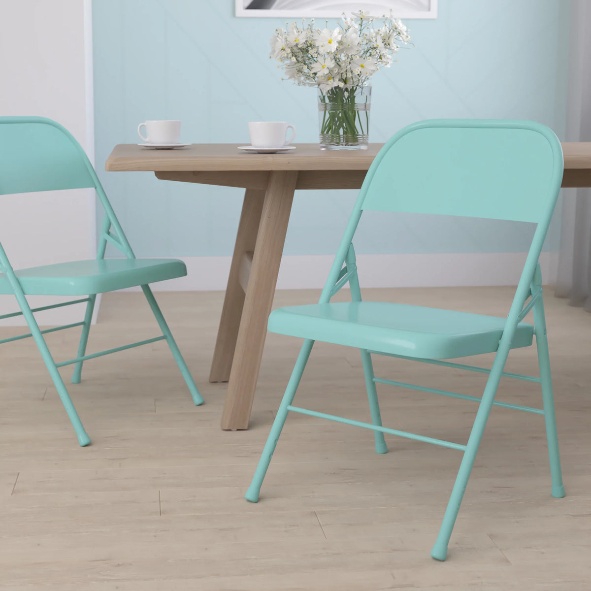 Flash Furniture HERCULES COLORBURST Series Tantalizing Teal Triple Braced & Double Hinged Metal Folding Chair
