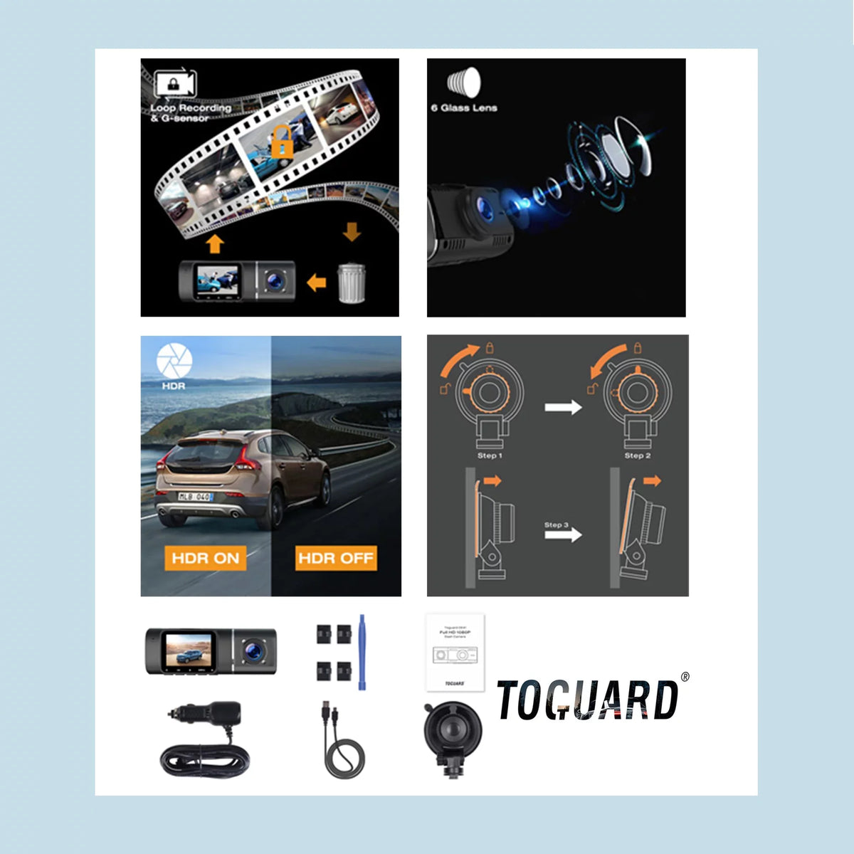 TOGUARD Dash Cam 1080P FHD 1.5 Inch LCD Display Car Camera ,IR Night Vision Car Camera ,Parking Mode, G-Sensor, Loop Recording, HDR