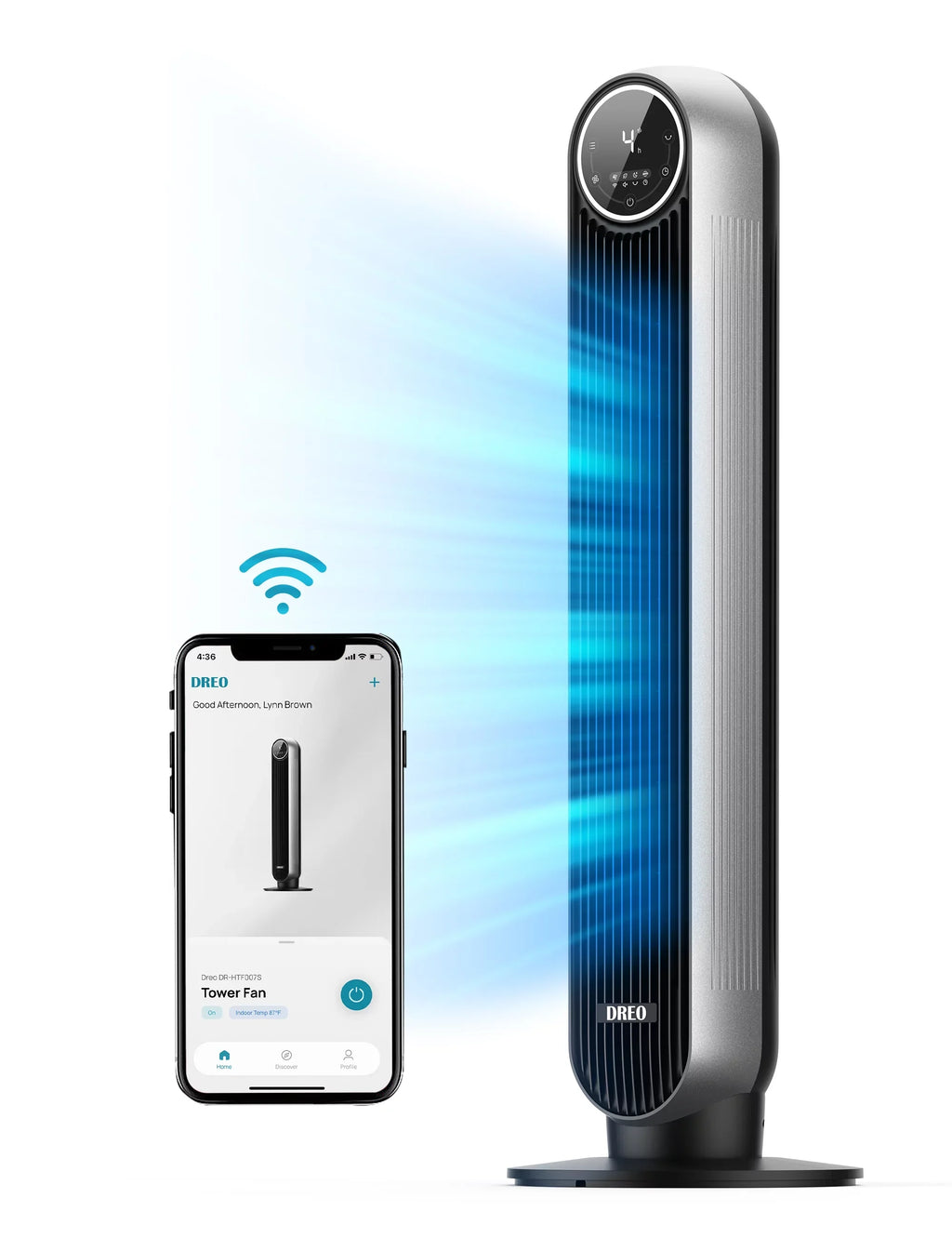 Dreo Tower Fan for Bedroom, Smart Oscillating Quiet Floor Fans, Standing Bladeless Fan with Remote and WiFi Voice Control, 4 Modes, 4 Speeds, 8H Timer, Works with Alexa/Google