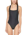 DKNY BLACK Logo Cross-Back One-Piece Swimsuit, US Large