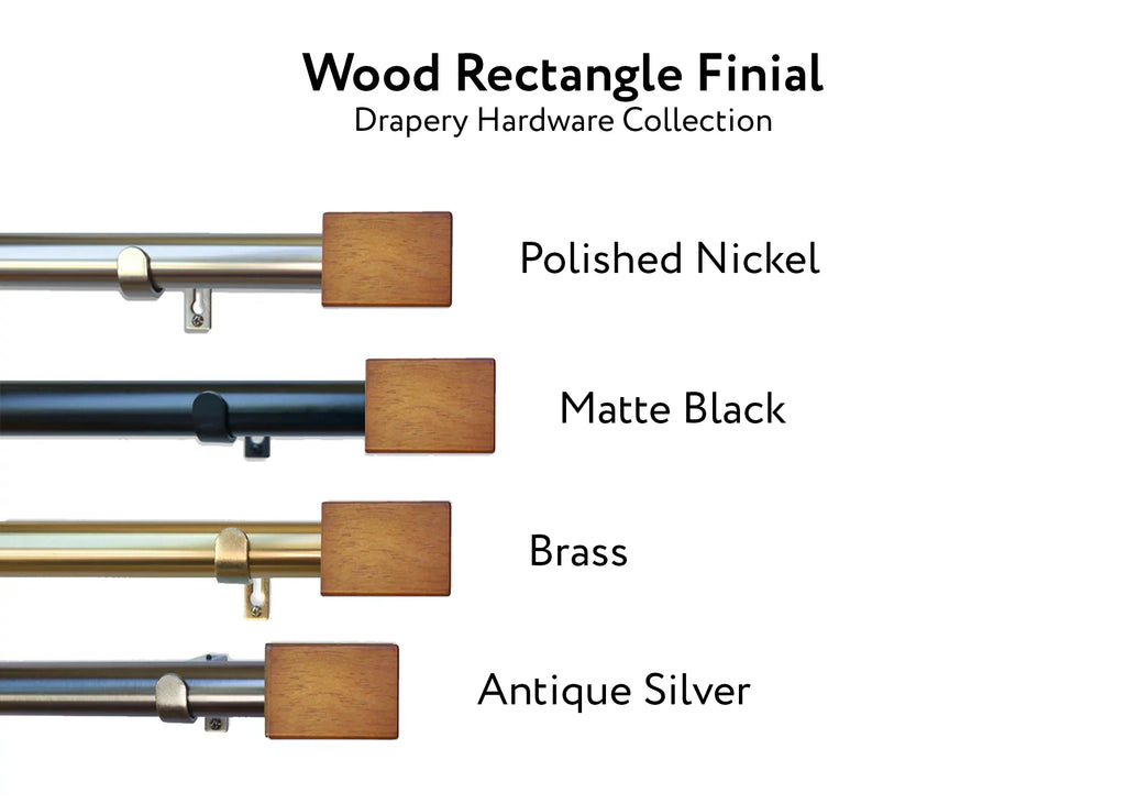 Linen Avenue Wood Rectangle Single Window Curtain Rod Set, 66 to 120-inch, Matte Black