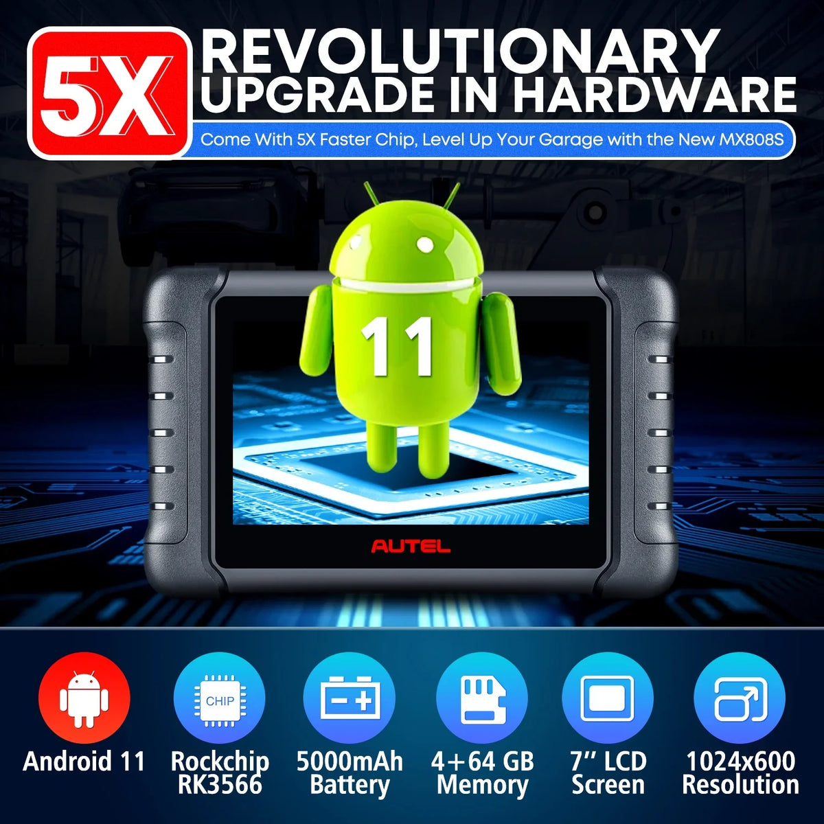 Autel MaxiCheck MX808S with 2 Year Update, 3000+ Bidirectional Diagnostic Tool Android 11 OE All System Scan, FCA Autoauth same as MK808S MK808Z RK3566 4-Core 4GB & 64GB