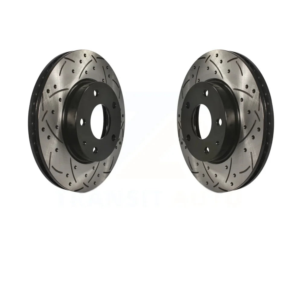 Front Coated Drilled Slotted Disc Brake Rotors Pair For Mazda 3 CX-3 Sport KD-100095